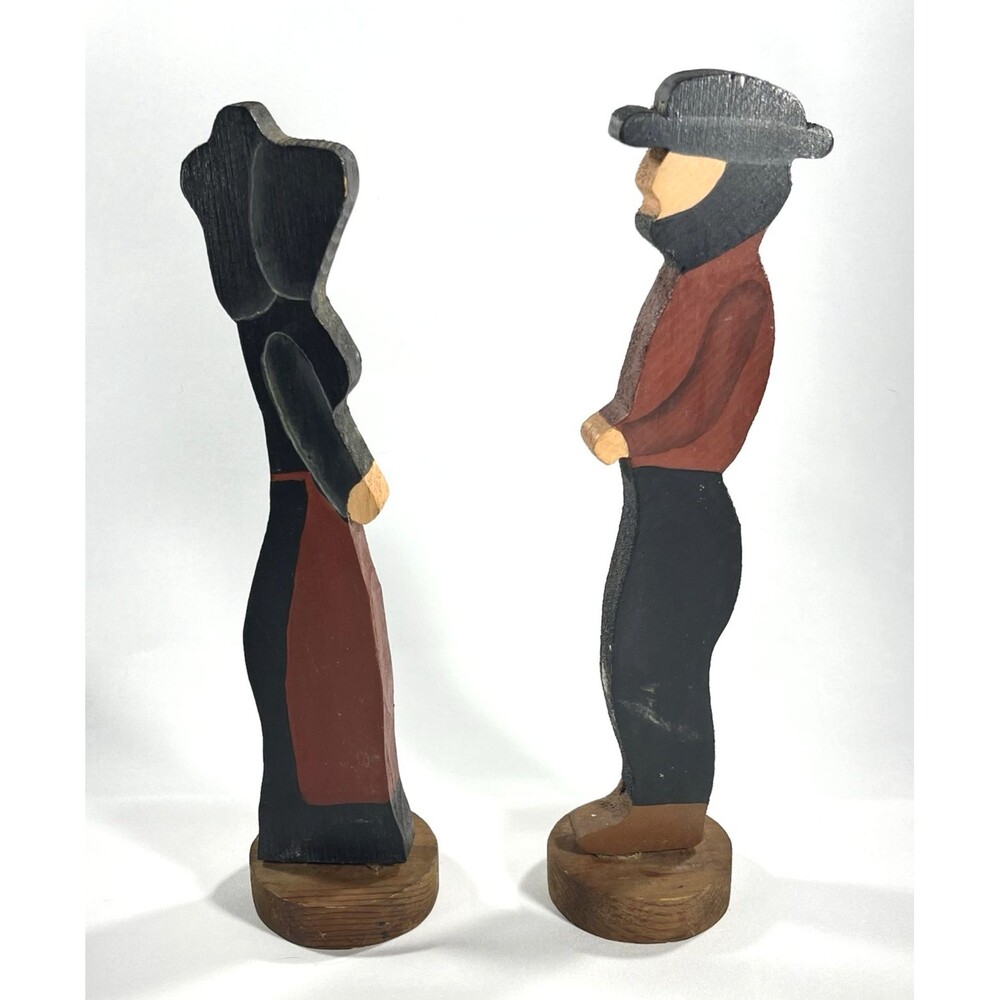 Vintage 12" Tall Wooden Amish Couple Husband Handmade and Painted